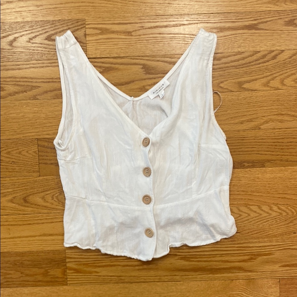 White Button-Up Sleeveless Top Kirious Large
